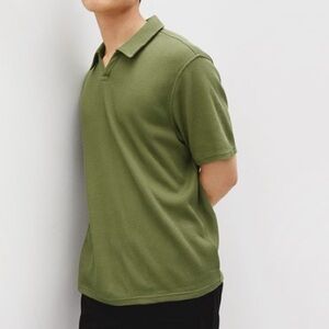 Everlane Waffle Knit Polo Men’s Large Bottle Green 100% Organic Cotton Shirt